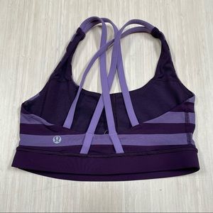LULULEMON Energy Purple Sports Bra Size 4 Strappy Crossback Striped No Cups